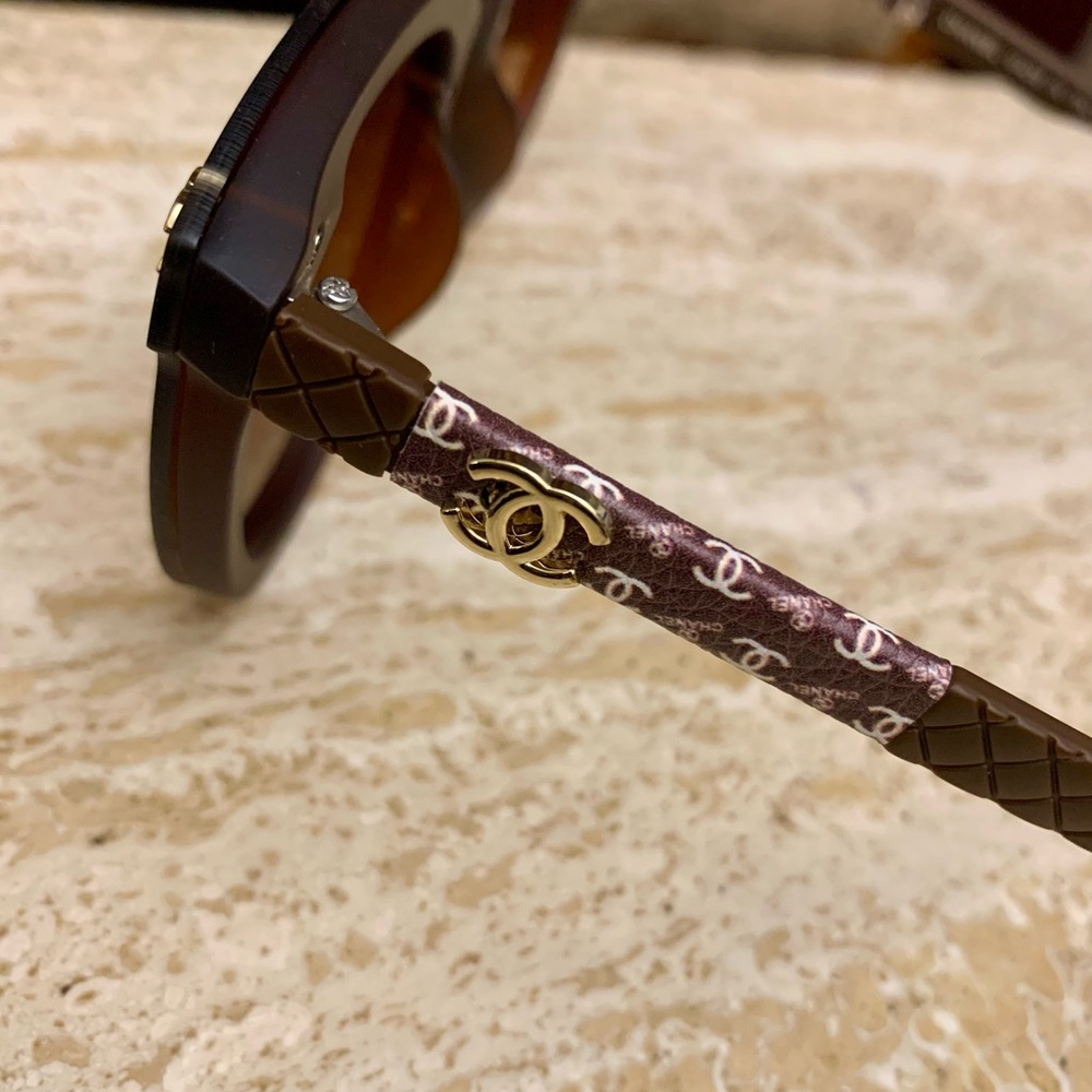 CHANEL Tortoise Shell Sunglasses with Gold Accents - Picture 4 of 8